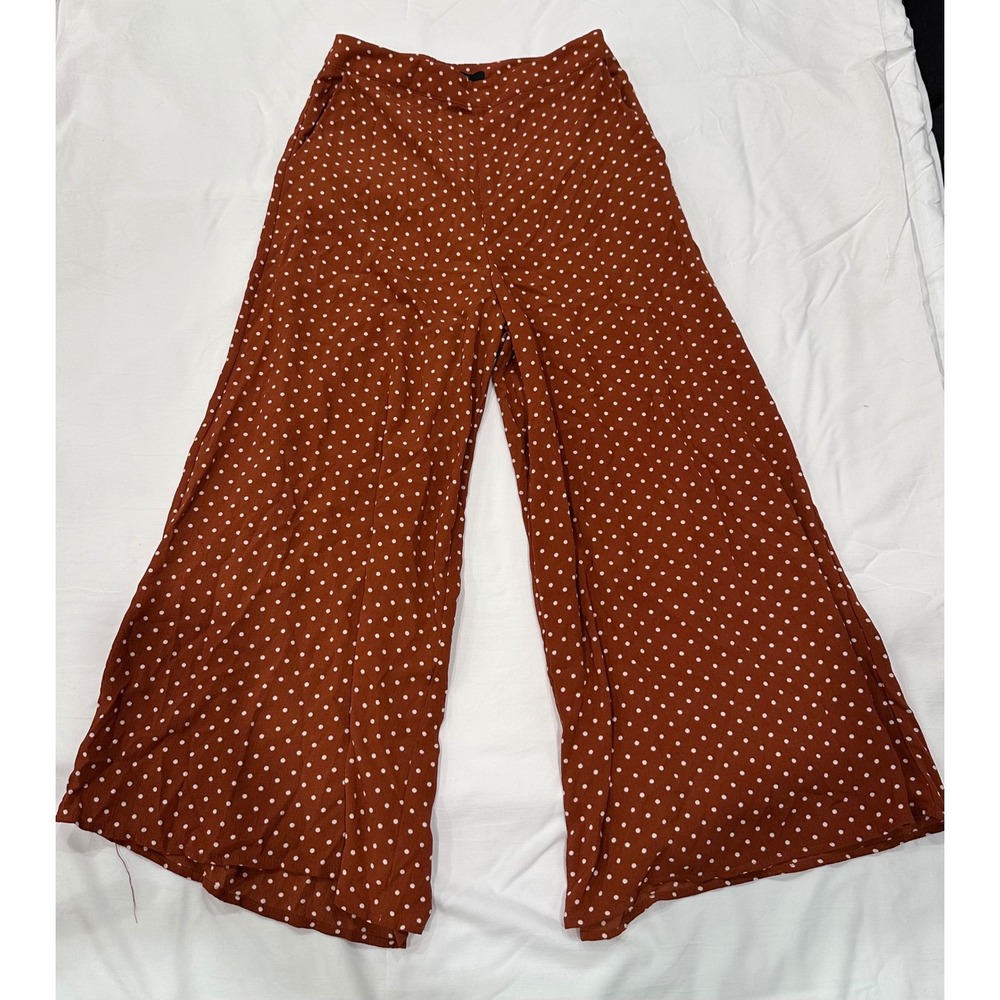 Forever 21 Rust Brown Polka Dot Wide Leg Pants High Rise Size Small